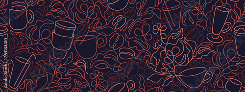 Coffee abstract line Cafe art seamless pattern Cup