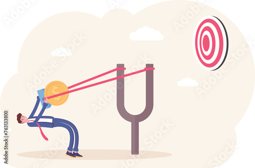 Businessman aiming with a slingshot to target. Business and finance concept. Vector, illustration, flat

 photo