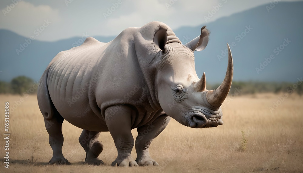 Fototapeta premium A Rhinoceros With A Majestic Horn Upscaled 3 2