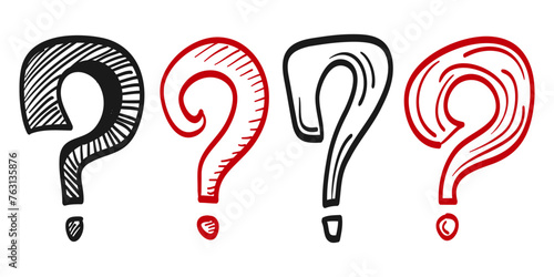 Set of hand drawn question marks. doodle questions marks. isolated on black and white. vector illustration