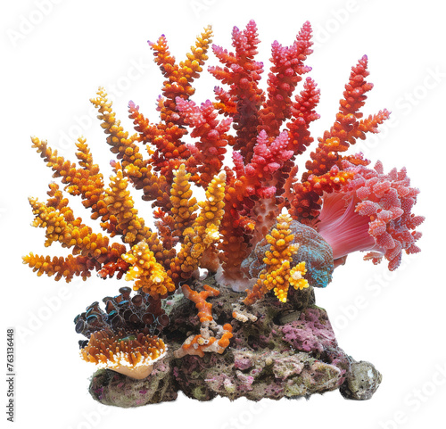 Fototapeta Naklejka Na Ścianę i Meble -  Multicolored coral composition on rock, cut out - stock png.