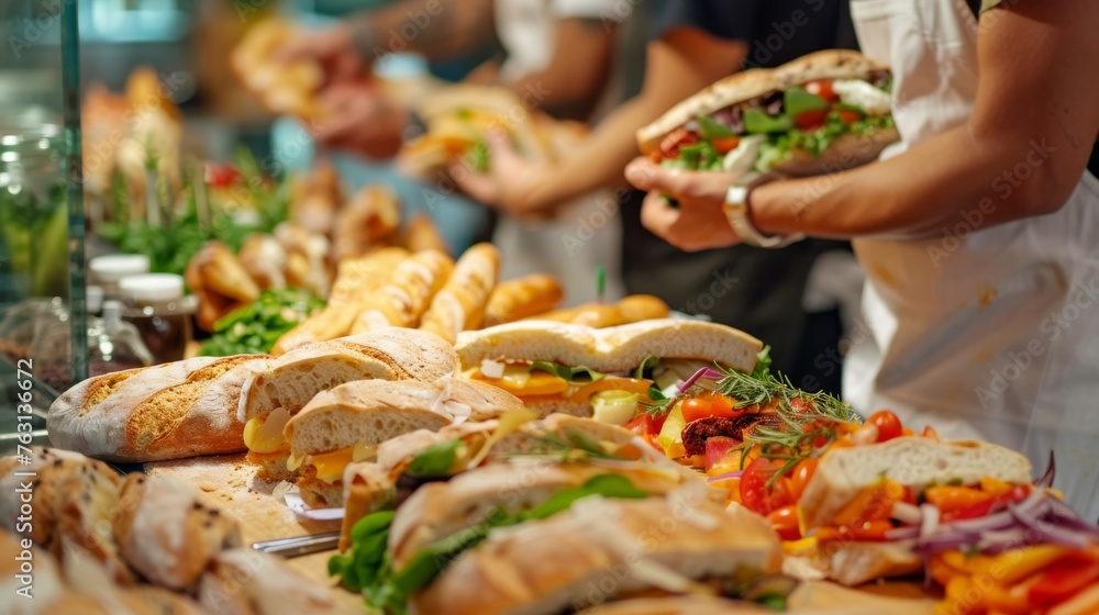 Assorted Sandwiches and Salads Buffet Line