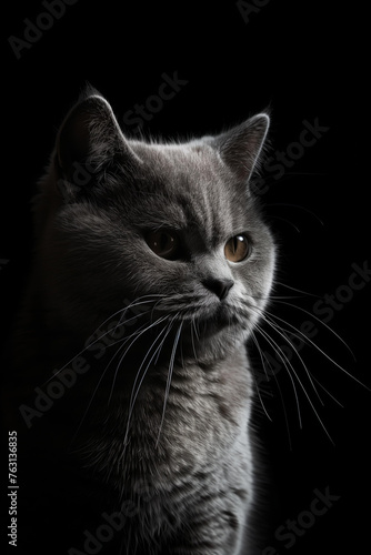 Minimalist  portrait of british cat isolated  on black studio background © ALL YOU NEED studio