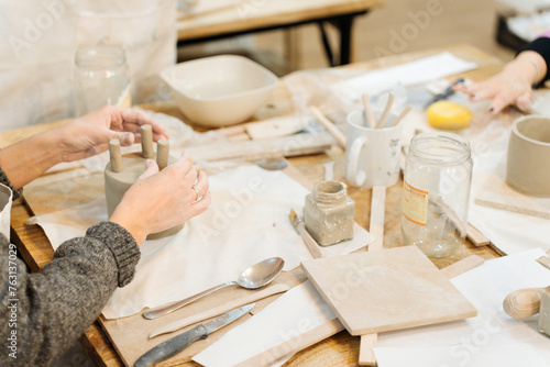 Clay Workshop: Middle-Aged Friends Crafting Ceramics