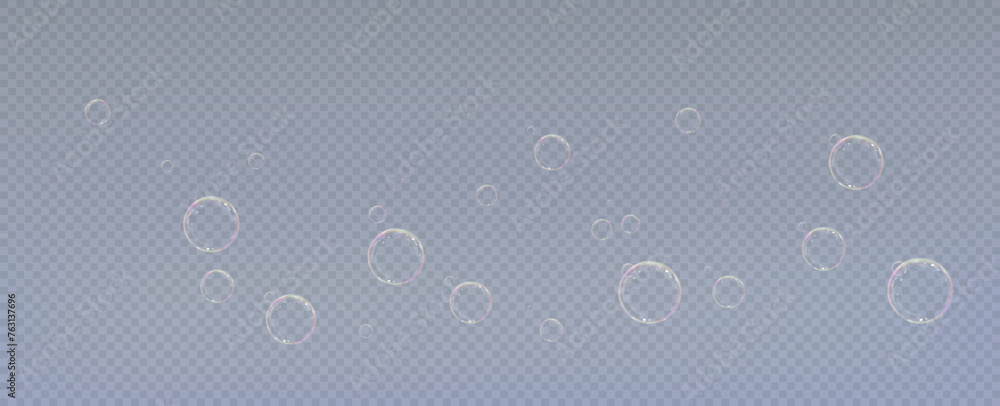 Realistic soap bubbles.Flying bubbles on a transparent background.	 - obrazy, fototapety, plakaty 