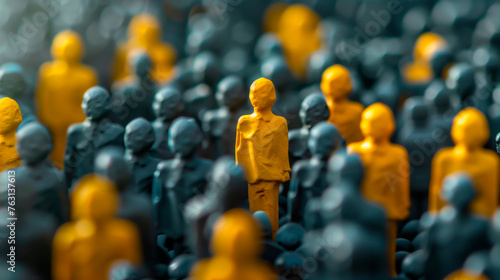 Figurines in crowd with distinct individuals, standing out concept. © henjon