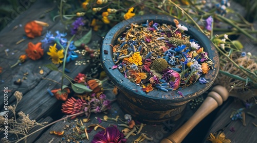 magical amulet of dried flowers.