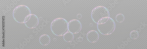 Realistic soap bubbles.Flying bubbles on a transparent background.	