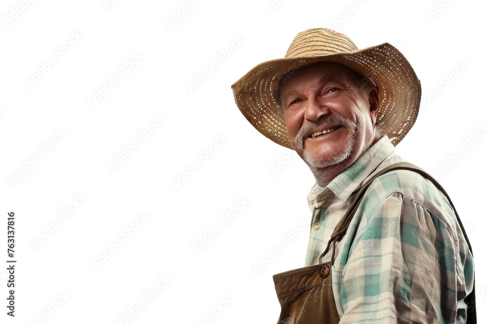 Man Wearing Straw Hat and Plaid Shirt