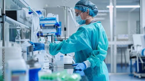 Woman in Lab Coat Sanitizing Machine