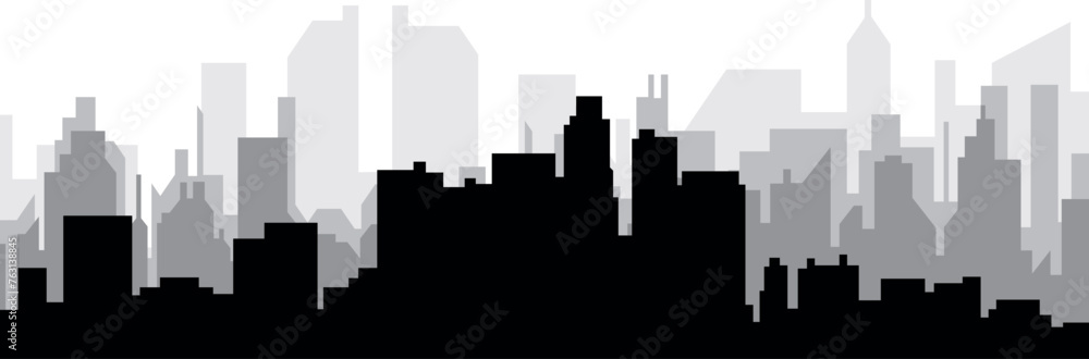 Black cityscape skyline panorama with gray misty city buildings background of LOS ANGELES, UNITED STATES