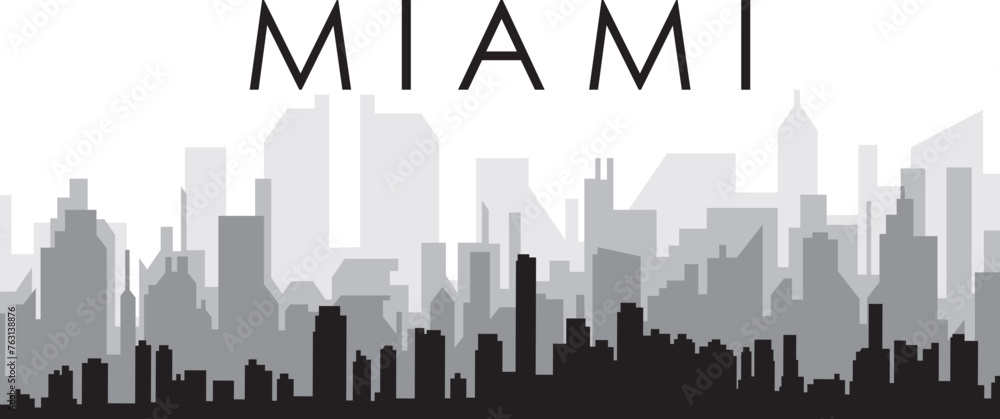 Black cityscape skyline panorama with gray misty city buildings background of MIAMI, UNITED STATES