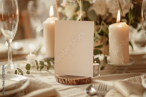 Table number mockup on wooden stand, wedding card mockup template, elegant rustic style