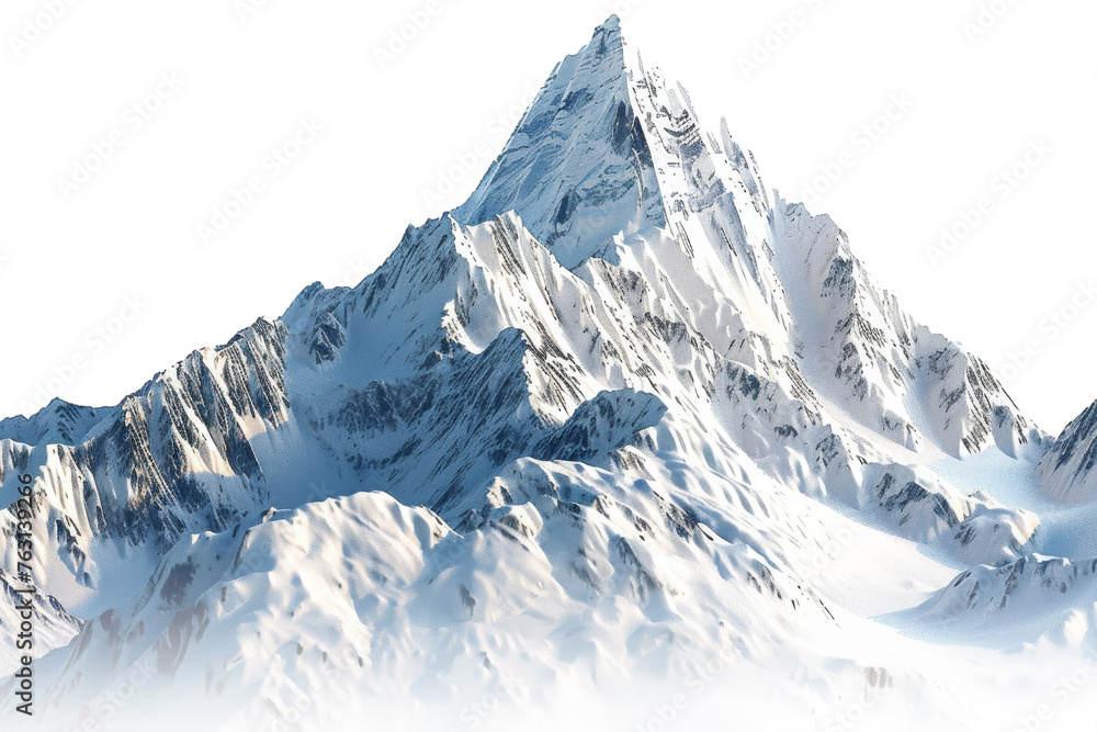 Towering Mountain Blanketed in Thick Snow - obrazy, fototapety, plakaty 