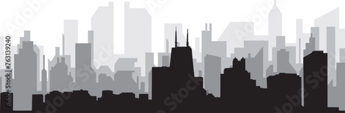 Black cityscape skyline panorama with gray misty city buildings background of CHICAGO  UNITED STATES