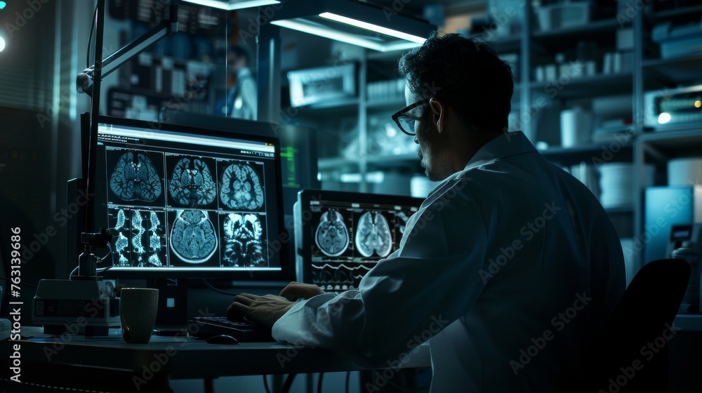 Man Working at Desk With Computer Man Working at Desk With Computer