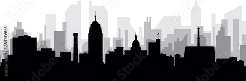 Black cityscape skyline panorama with gray misty city buildings background of LANSING, UNITED STATES
