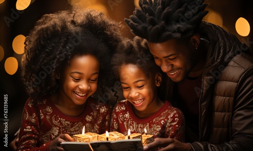 Man and Two Girls Looking at Birthday Cake