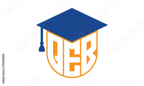 QEB initial letter academic logo design vector template. school college logo, university logo, graduation cap logo, institute logo, educational logo, library logo, teaching logo, book shop, varsity