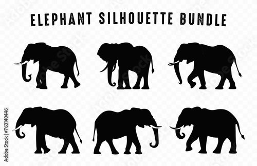 Elephant Silhouette black clipart Bundle  African Elephants Silhouettes Vector Set
