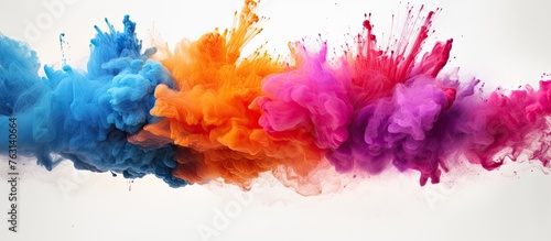 A mixture of purple  violet  magenta  and electric blue smoke emerges from the water  resembling a unique art piece on a white background
