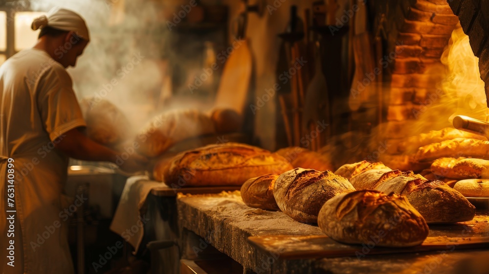 Baker Standing in Front of Freshly Baked Breads