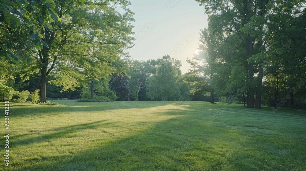 Naklejka premium Lawn surrounded by trees