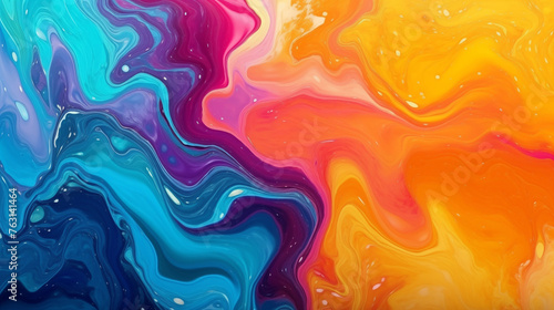 Abstract Colorful Fluid Painting with Vivid Swirling Patterns