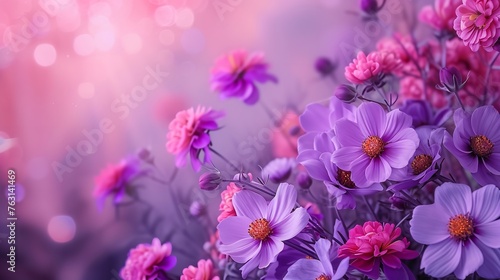 Horizontal purple and pink flowers background