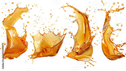 Realistic set of liquid waves of falling and flowing beer, orange, mango or lemon juice, oil, soda or honey