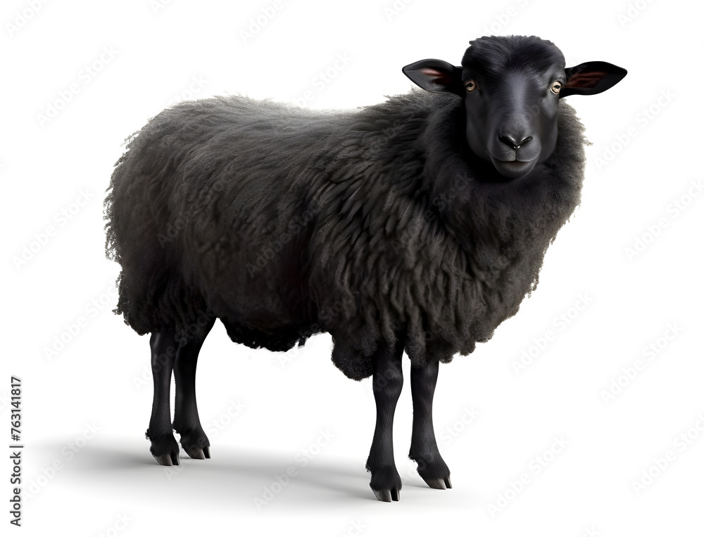 Fototapeta premium Illustration with black sheep. Black sheep isolated drawing.