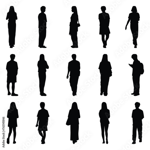 Vector collection set of individual people silhouettes.	
