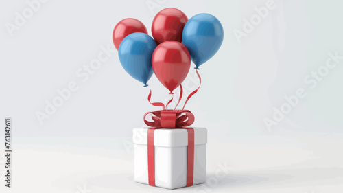 Gift box with balloons on white background. 3D rendering.