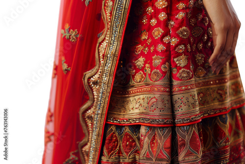 Woman Wearing Red and Gold Lehenga