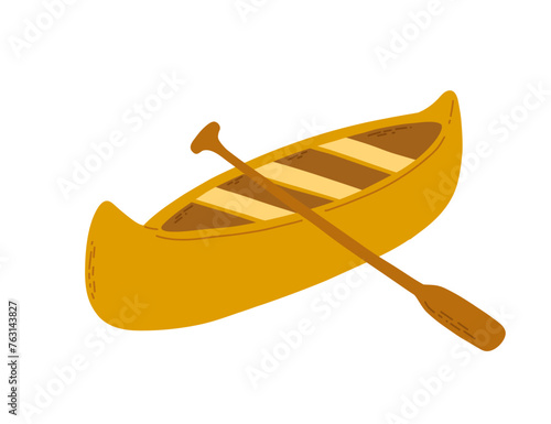 Vector flat canoe isolated on white. Cartoon kayak with paddle