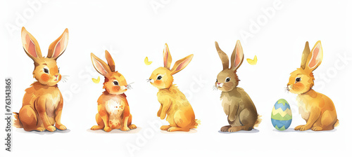 Set of easter bunny clipart illustrations isolated on white background photo