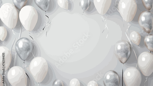 White and silver balloons with ribbons on white background. Vector illustration. © 酸 杨