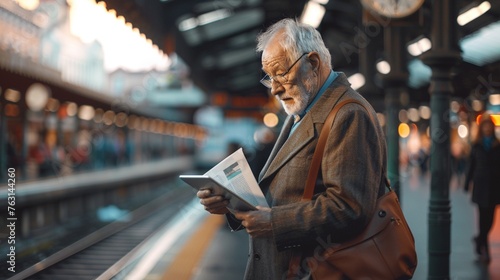 Elderly Businessman Waiting for Train: Morning Commute Scene