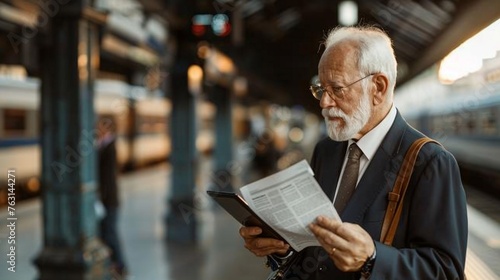 Elderly Businessman Waiting for Train: Morning Commute Scene