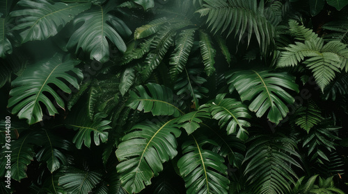 Lush Tropical Greenery - Monstera and Ferns Background