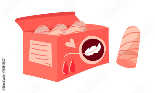 box of tampons. Cute hand-drawn menstrual tampons isolated by vector illustration. package of pink cotton tampons and an open tampon box. The doodle style describes women's intimate hygiene, menstrual