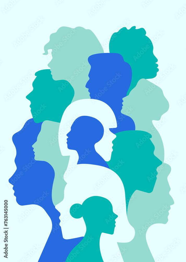 A collection of human profiles. People's heads side view