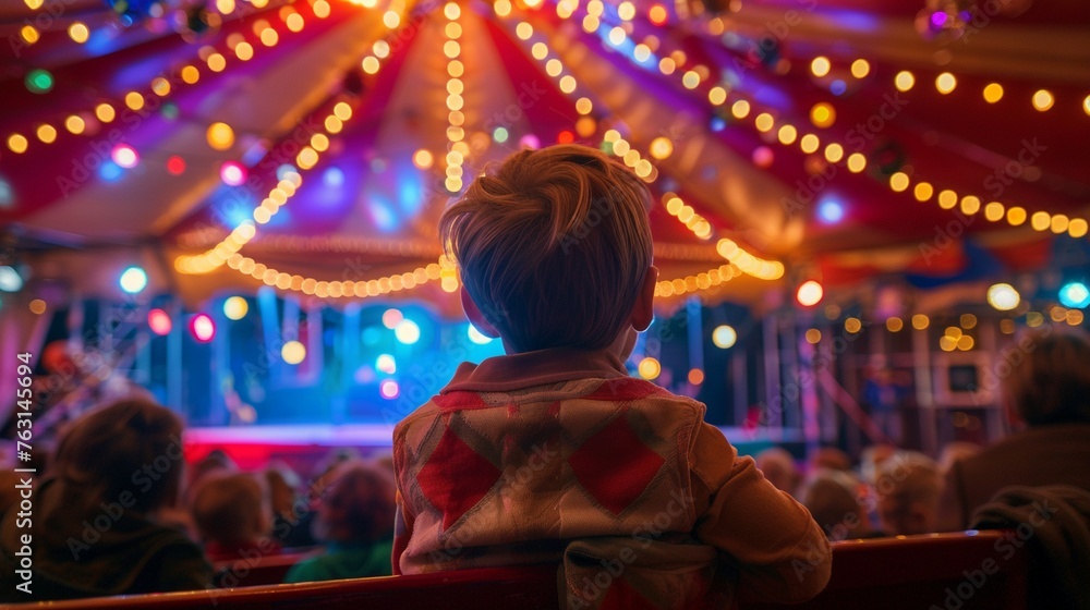 Children Enjoying Circus Show in Dome Tent Children Enjoying Circus Show in Dome Tent