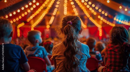 Children Enjoying Circus Show in Dome Tent