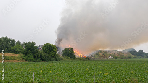 Landfill Garbage Fire Inferno With Heavy Smoke