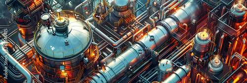 Chemical Factories with Numerous Reactors, Detailed Shot Of Pipes At An Industrial Oil Refinery Plant 