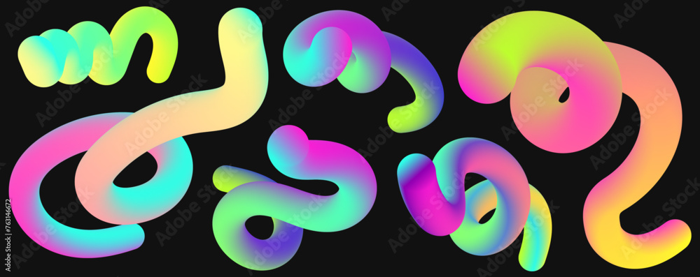 Liquid colorful curve shapes.Dynamic abstract strokes with different colors and gradient effect.Vector isolated set. Liquid colorful curve shapes.Dynamic abstract strokes with different colors and gradient effect.Vector isolated set.