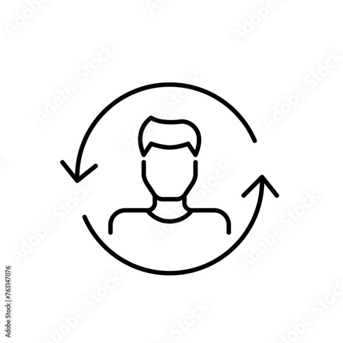 Social media profile update and digital persona transformation. Male avatar in renew arrows. Pixel perfect icon