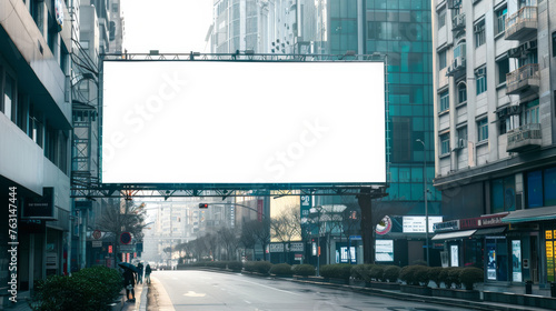 Blank billboard ready for new advertisement at Expressway in modern city downtown