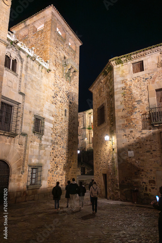 Nighttime stroll through the historic streets of Caceres old town, Spain © Cristian Blázquez